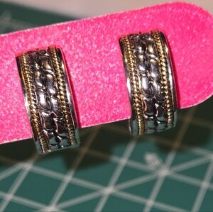 Magnetic Vintage Silver and Gold 1 Inch X 1/4 Inch Thick Huggie Earrings